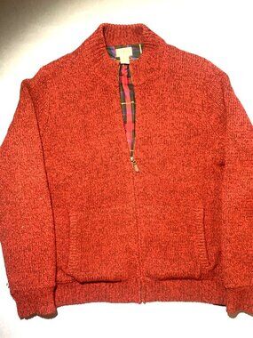 L.L.Bean Full-Zip Lambswool Sweater Men's M Rust Flannel-Lined Thanksgiving
